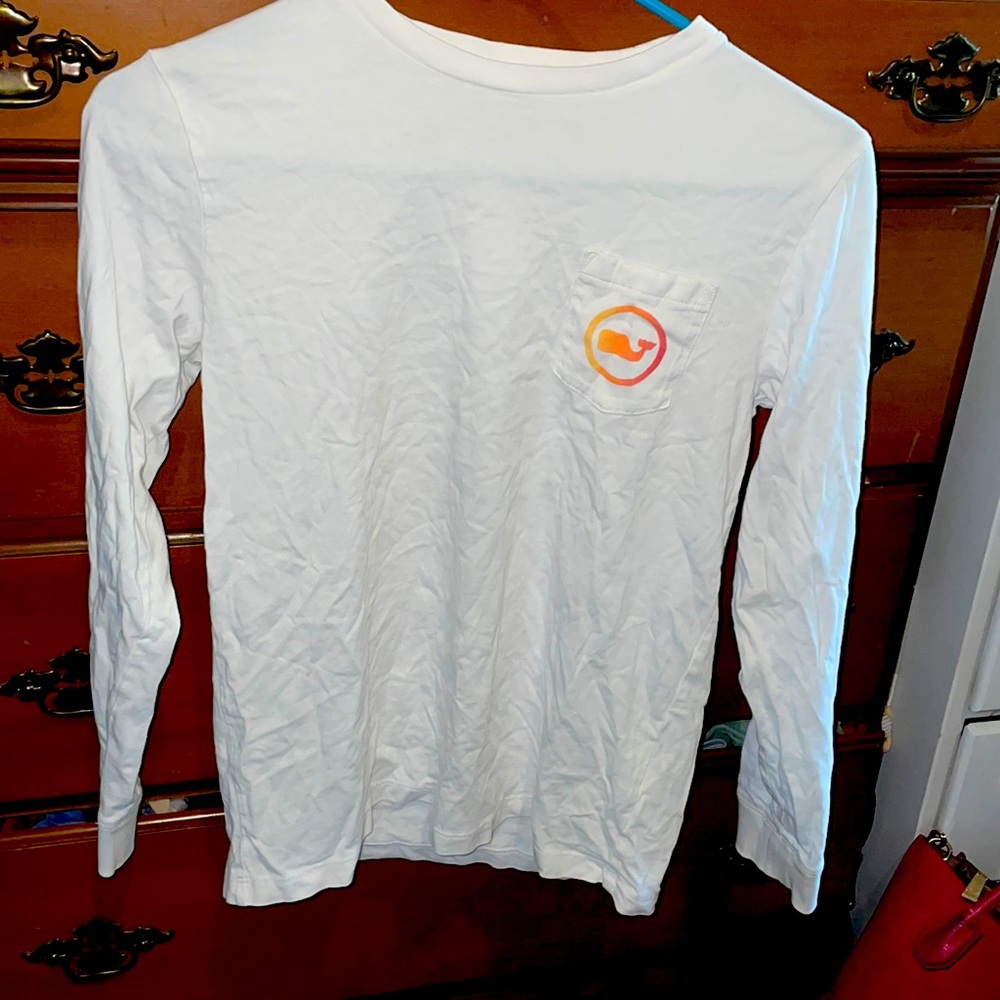 Vineyard Vines Kids White Long Sleeve Tee with Colorful Logo
